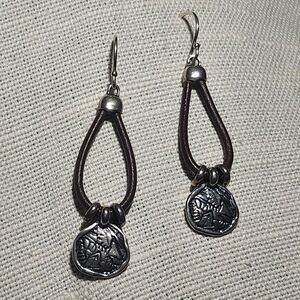 Silpada Sterling Silver and Brown Leather Drop Earrings